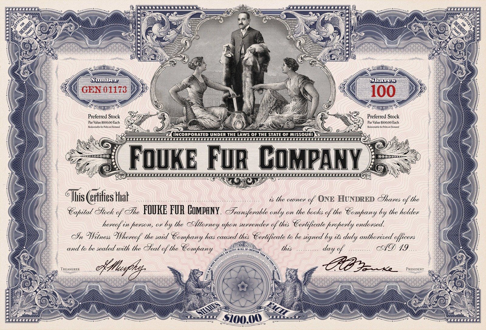 An engraved stock certificate of the early twentieth century with its ornate border. A Wikimedia Commons photograph on Brent O'Mara Insights.