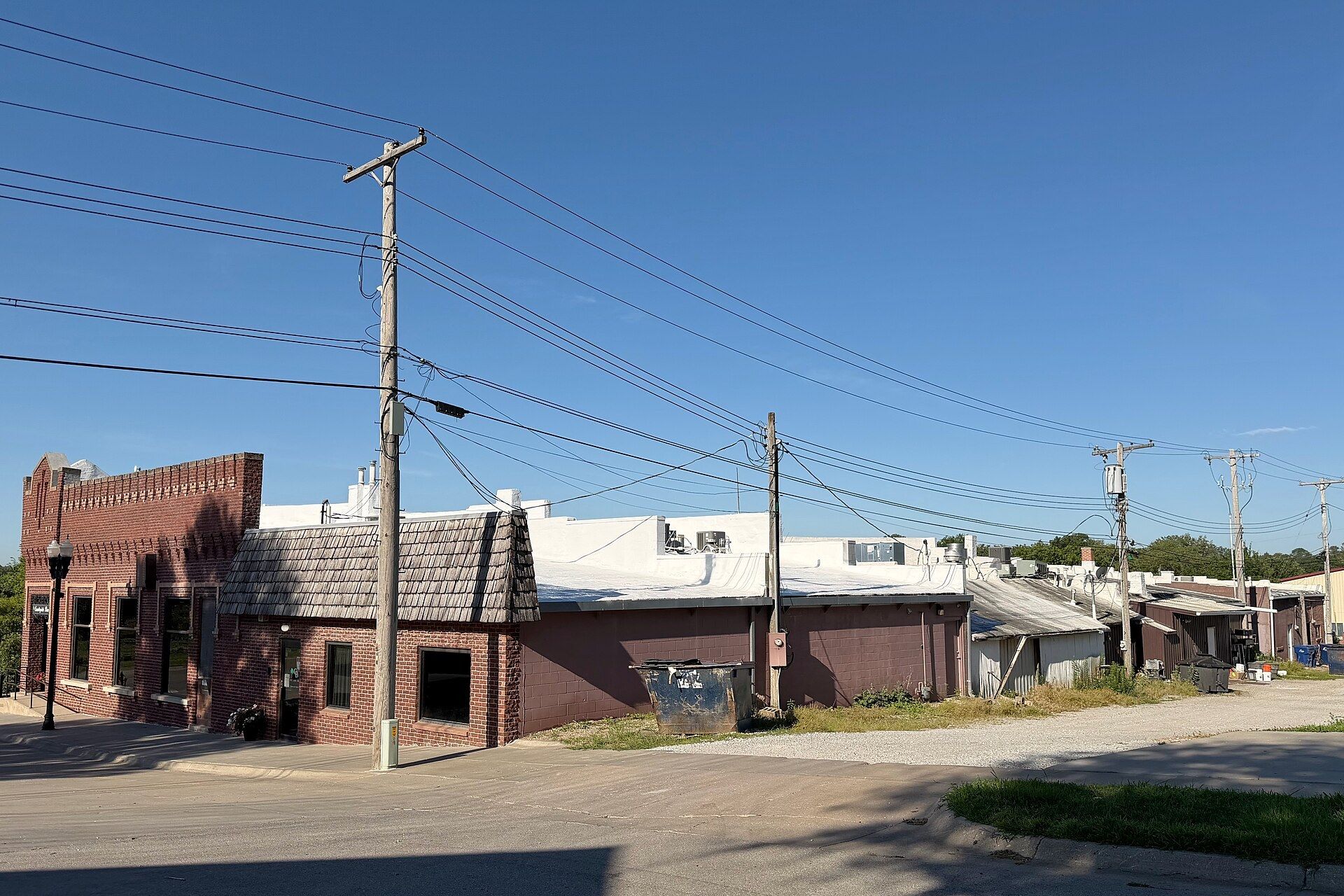 Brick storefronts along the main street of a small Nebraska town. A Wikimedia Commons photograph on Brent O'Mara Insights.