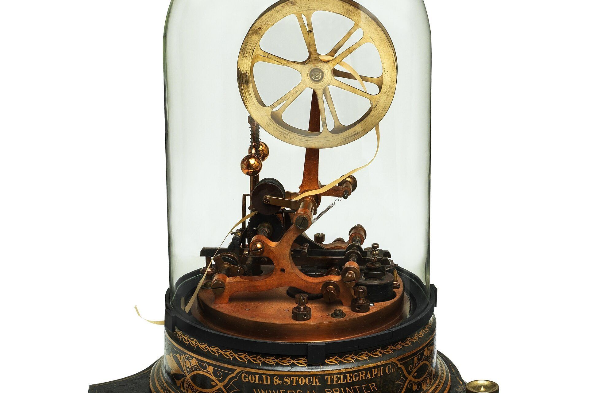 An early stock quotation machine under its glass dome. A Wikimedia Commons photograph on Brent O'Mara Insights.