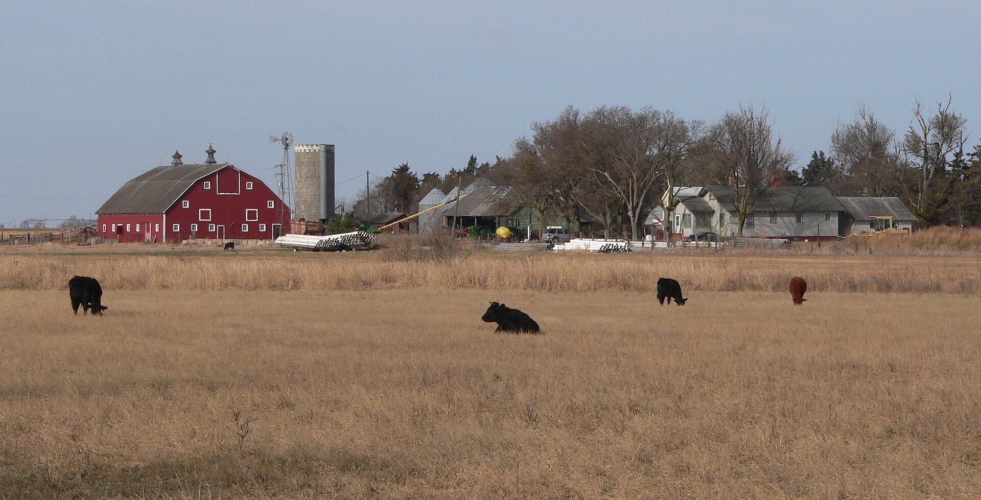 A white farmhouse and outbuildings on a farm in Merrick County Nebraska. A Wikimedia Commons photograph on Brent O'Mara Insights.