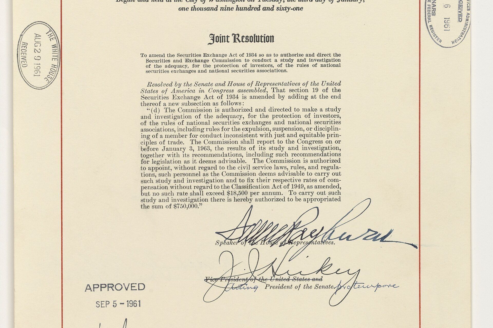 The first page of a 1961 public law amending the Securities Exchange Act of 1934. A Wikimedia Commons photograph on Brent O'Mara Insights.