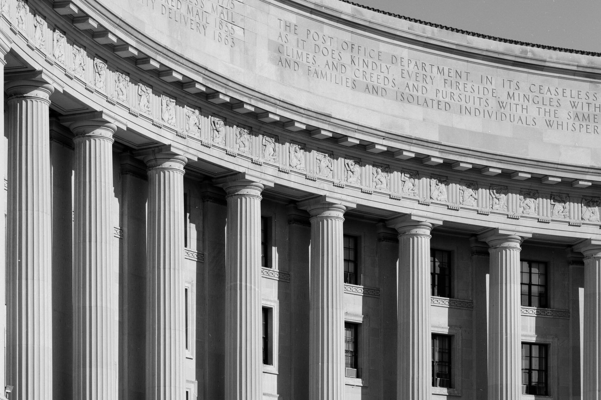 Stone columns along the Internal Revenue Service building in Washington. A Wikimedia Commons photograph on Brent O'Mara Insights.