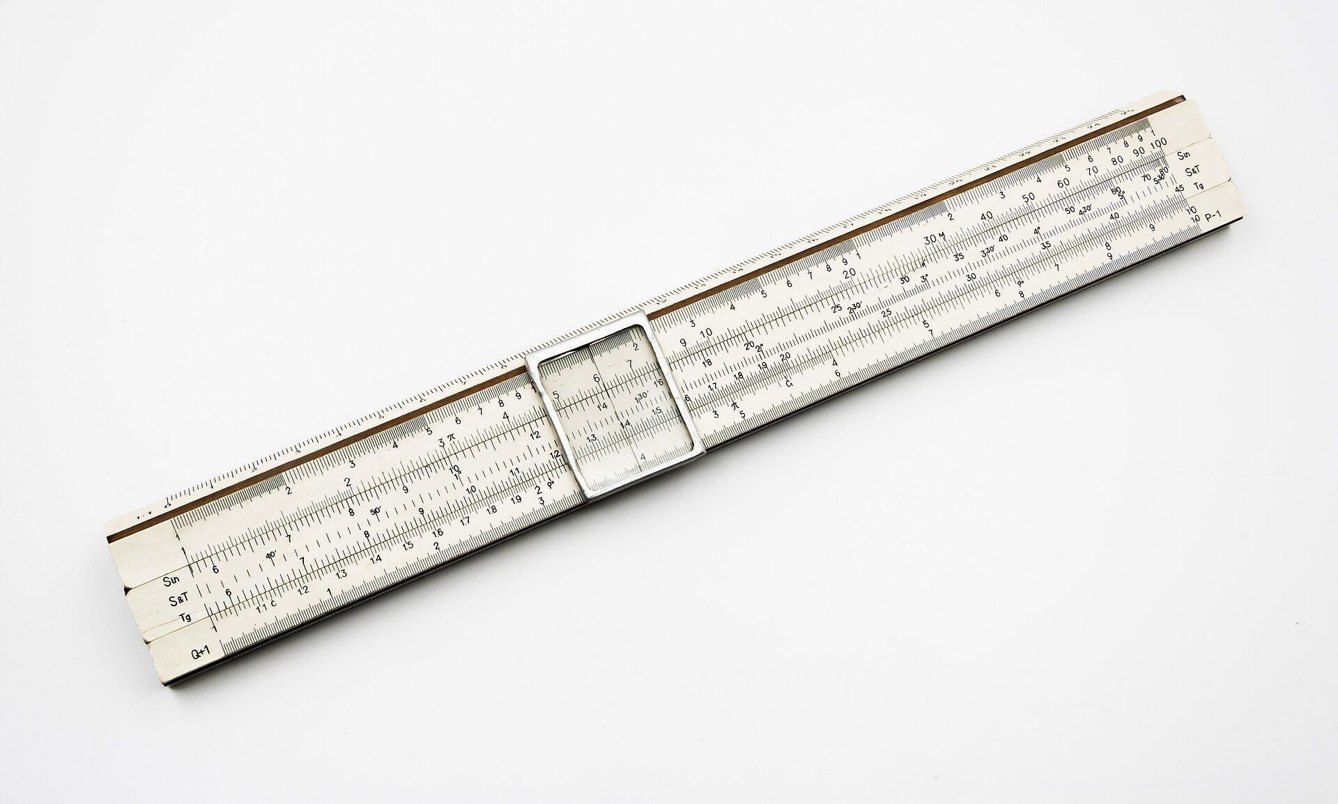 A slide rule laid on a table. A Wikimedia Commons photograph on Brent O'Mara Insights.