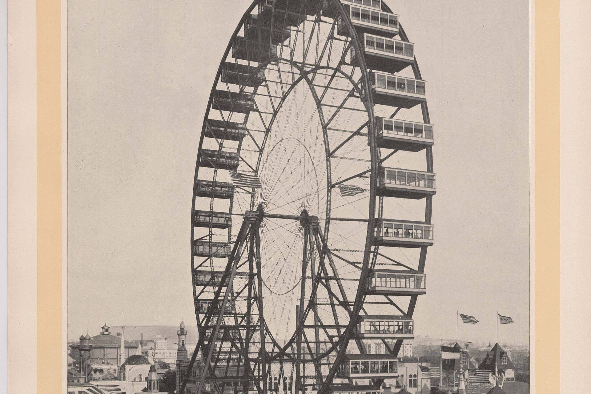 A nineteenth century view of a fair midway beneath a great Ferris wheel. A Wikimedia Commons photograph on Brent O'Mara Insights.